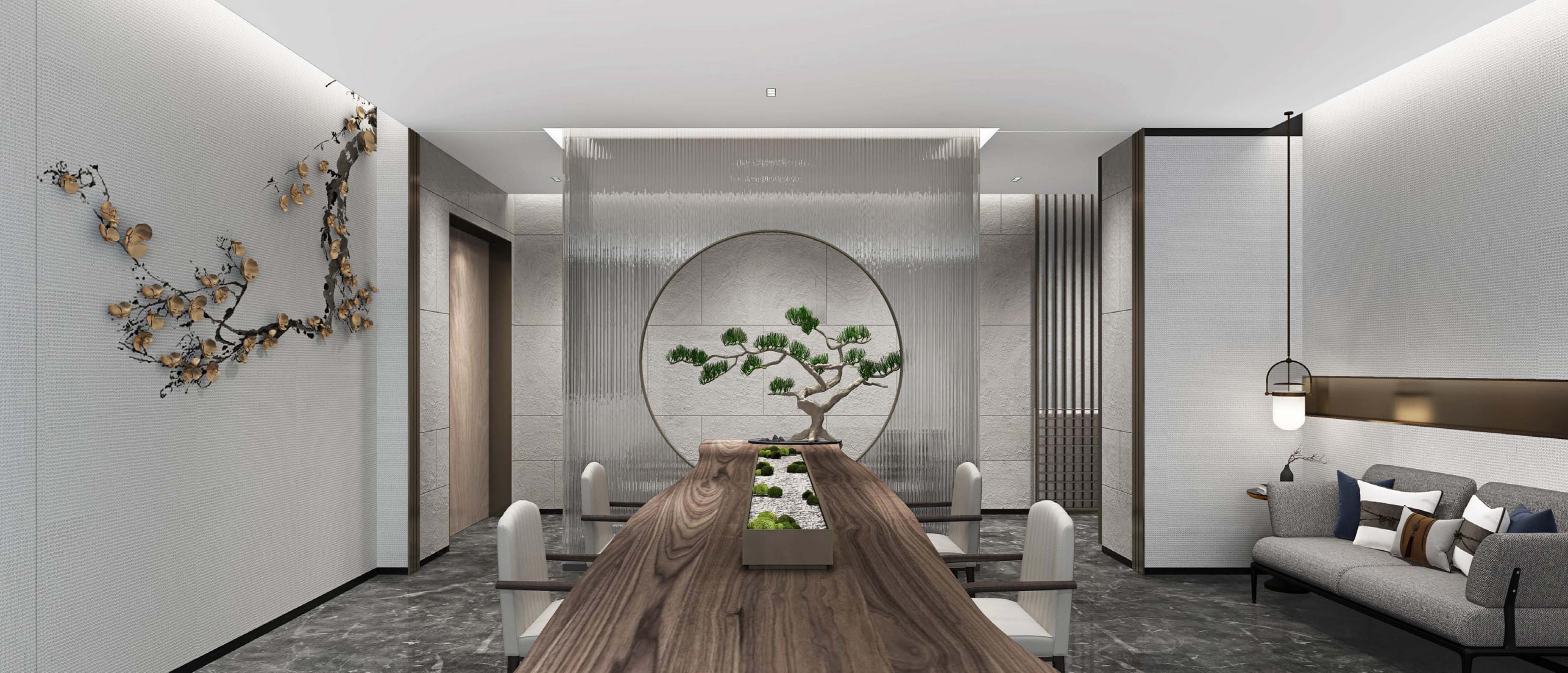 太平·某山庄新中式1200平方售楼部装饰装修工程(图4)