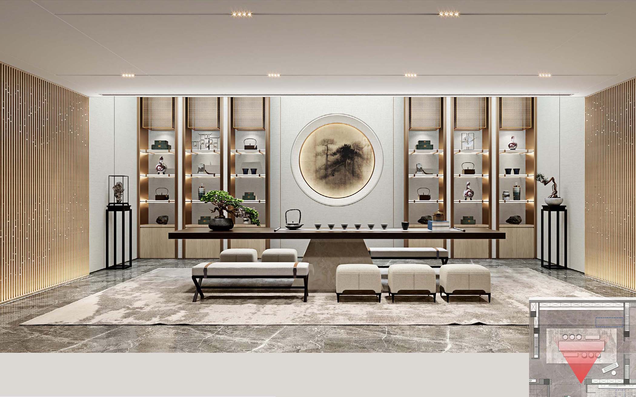 太平.某山庄A户型新中式样板间装饰装修工程(图2)